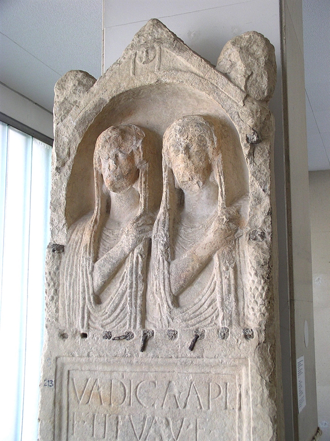 Stone funerary stele with the portraits of Vadica Titua and Pasina Voltisa